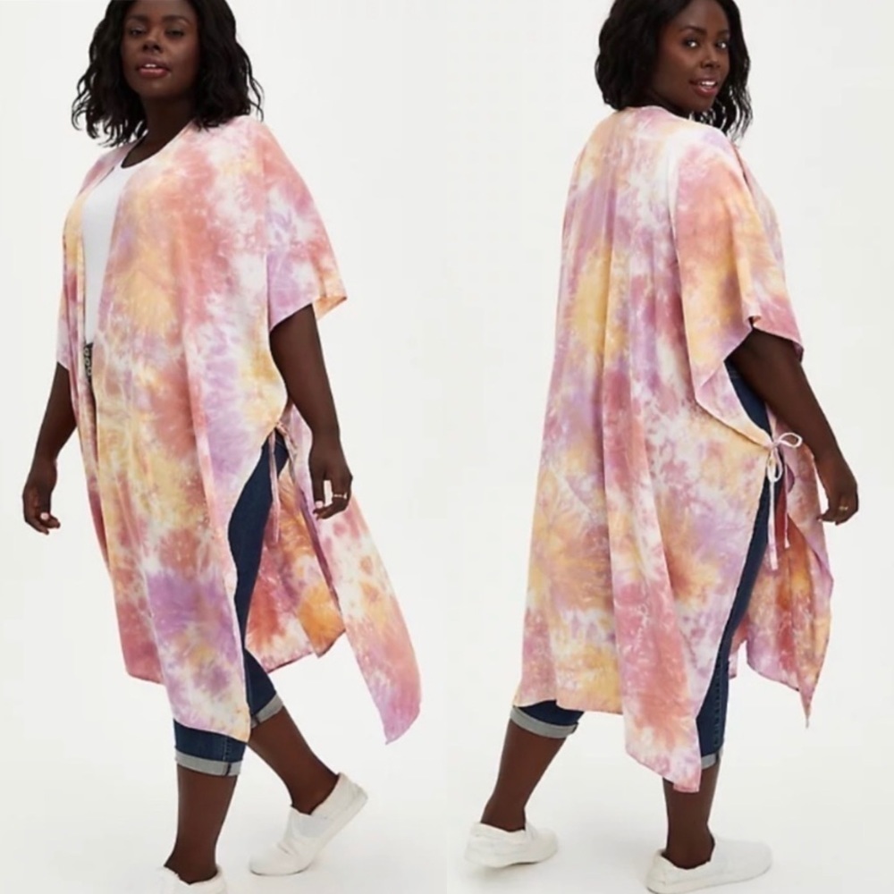 NWT Torrid Tie Dye Side Tie Ruana Open Front Kimono Cover Up